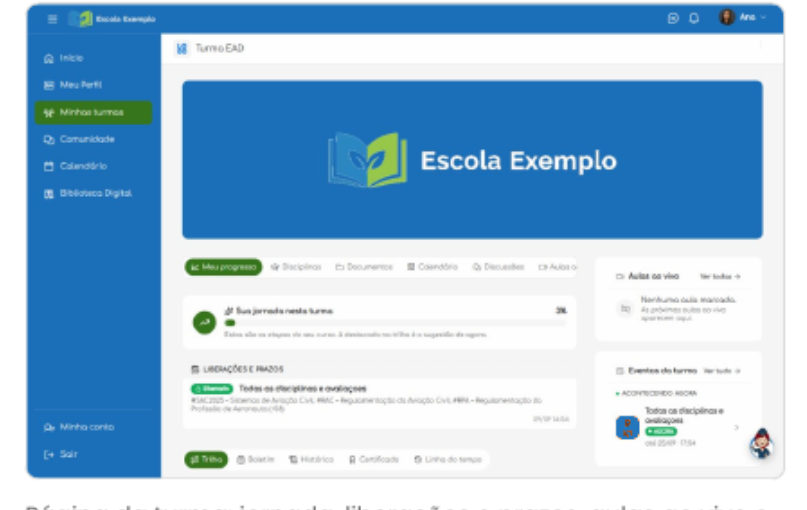 Área do aluno com a marca da escola